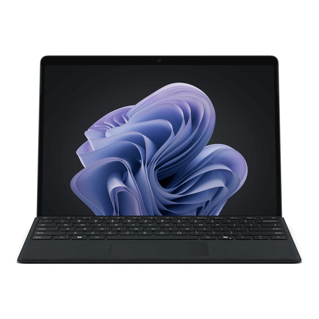 Microsoft Surface Pro X SQ2 13-inch touchscreen laptop with black keyboard and 16GB RAM, 512GB SSD in a sleek design.