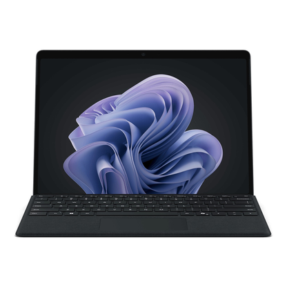 Microsoft Surface Pro X SQ2 13-inch touchscreen laptop with black keyboard and 16GB RAM, 512GB SSD in a sleek design.
