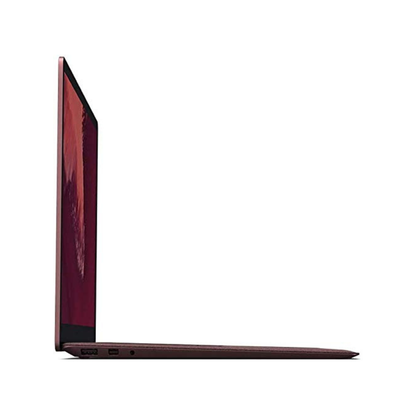 Microsoft Surface Laptop 2 with Intel i7, 16GB RAM, 512GB SSD, burgundy touchscreen, 13.5-inch display, open on a desk.