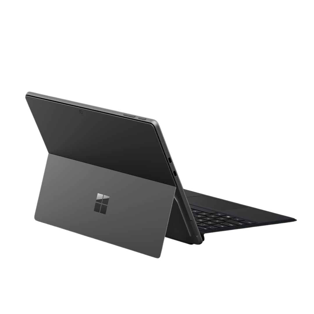 Microsoft Surface Pro X SQ2 13-inch touchscreen laptop with black keyboard, 16GB RAM, and 512GB SSD, 2-in-1 convertible design.