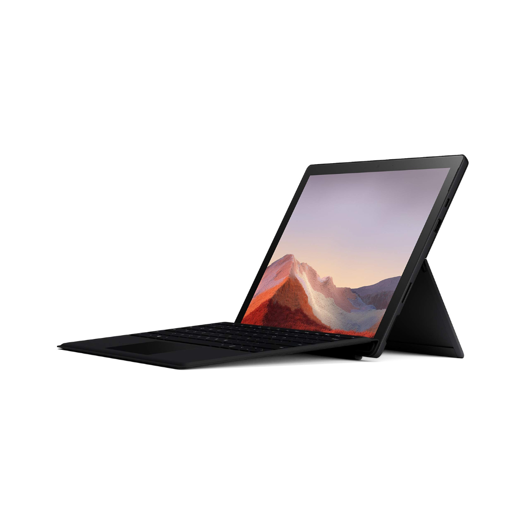 Microsoft Surface Pro 7+ laptop with 12.3-inch touchscreen, Intel Core i7, 16GB RAM, 256GB SSD, sleek tablet design.